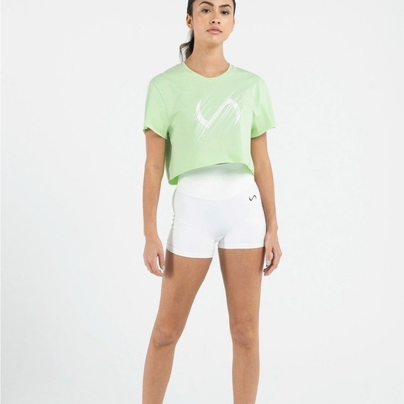 TLF Lift Oversized Gym Crop Tee Neon Lime White Large raw edge - Picture 4 of 14